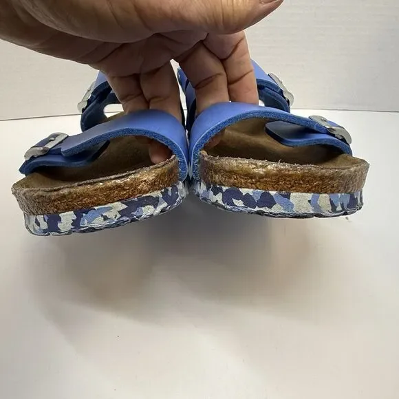 Birki’s By Birkenstock Leather Blue Strap Sandal Camo Sole Size 37 L6 M4 - Picture 6 of 9